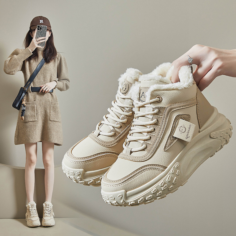 2023冬季高帮加绒老爹鞋新款韩版ins女学生厚底增高运动休闲百搭
