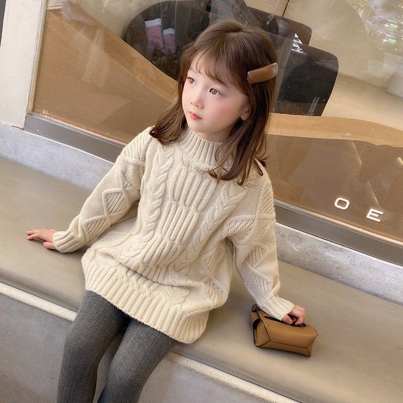 女童毛衣中长款小女孩秋冬2024新款宽松韩版针织衫儿童半