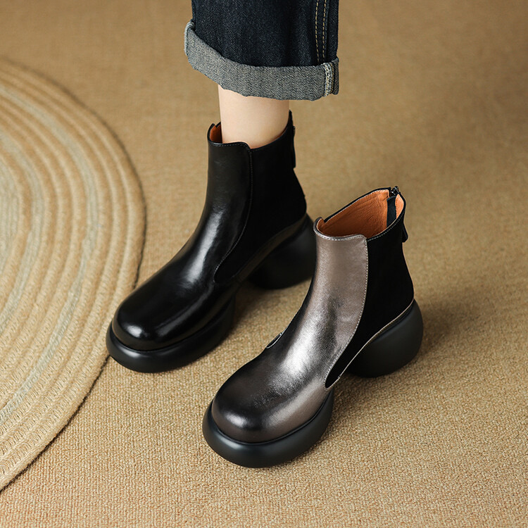 牛皮 6cm跟 专柜品质新款切尔西短靴 超轻厚底水台增高显瘦百搭 