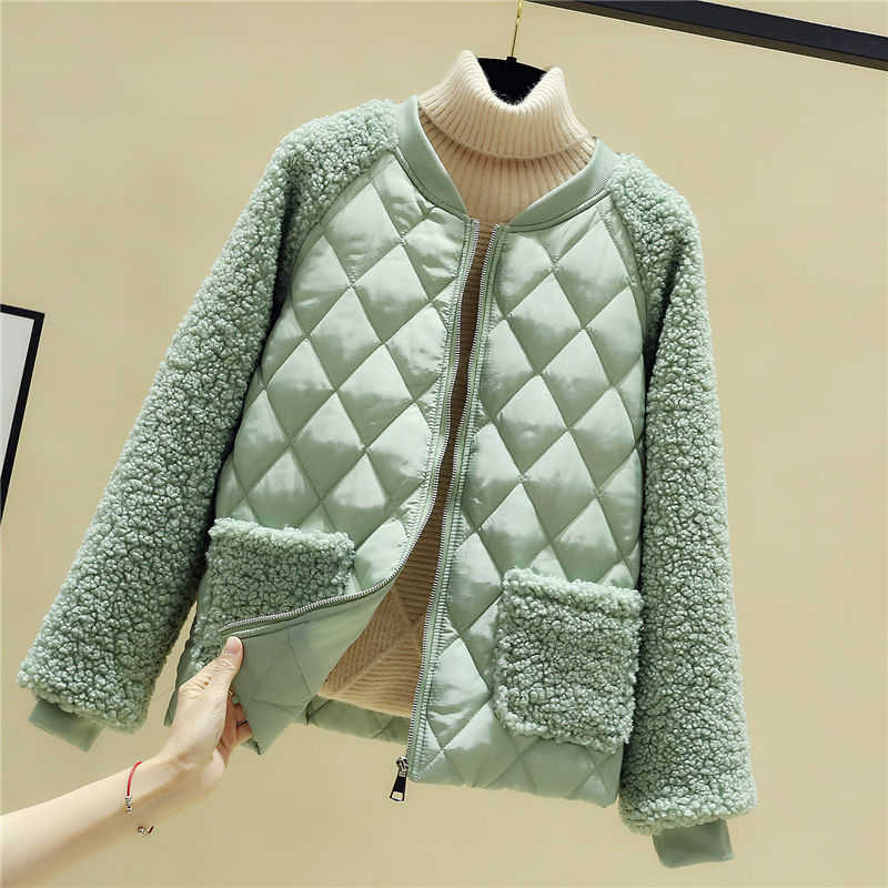 秋冬立领保暖休闲轻薄棉服女短款2024新款韩版宽松仿羊羔毛棉衣小