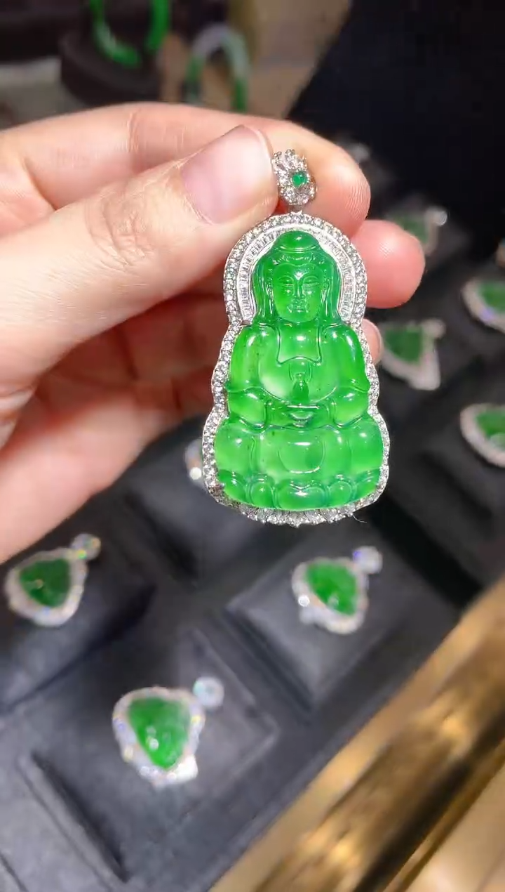 【闪购商品】翡翠吊坠银S925镶嵌30235天然翡翠A货吊坠多样性发