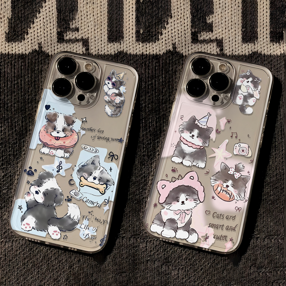 快乐猫狗苹果oppo小米vivo华为iPhone15手机壳14promax太空13软壳