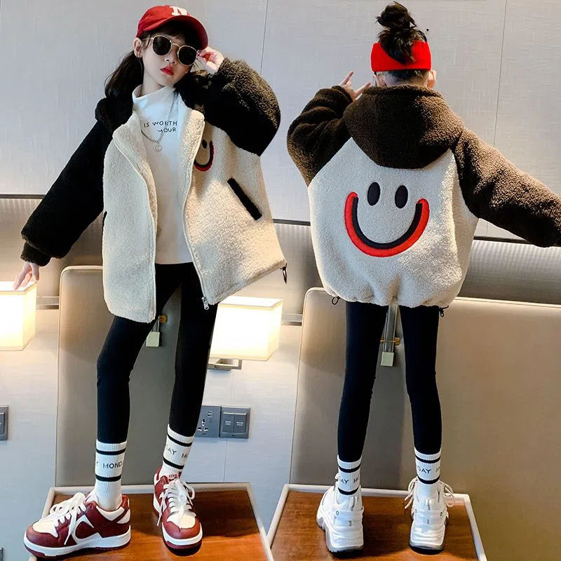 女童羊羔毛2023新款外套秋冬装洋气大童加棉加厚儿童毛毛衣冬款瑜