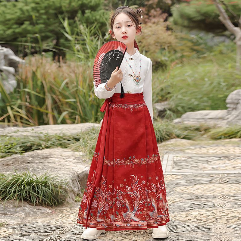高端国风马面裙女童秋季新款汉服唐装儿童马面裙女套装冬季