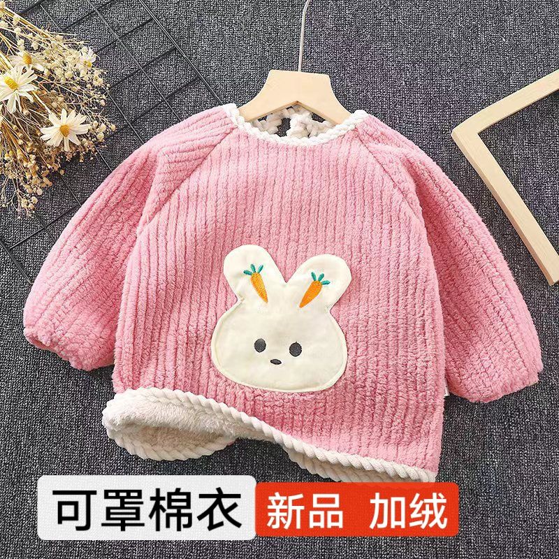 紫云童装罩衣婴儿加绒加厚反穿衣01岁儿童罩衣冬季宝宝2耐脏围兜