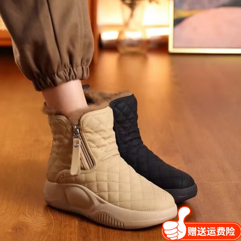 大码女鞋宽脚肥皮毛一体雪地靴女款加绒加厚底棉靴面包棉鞋子