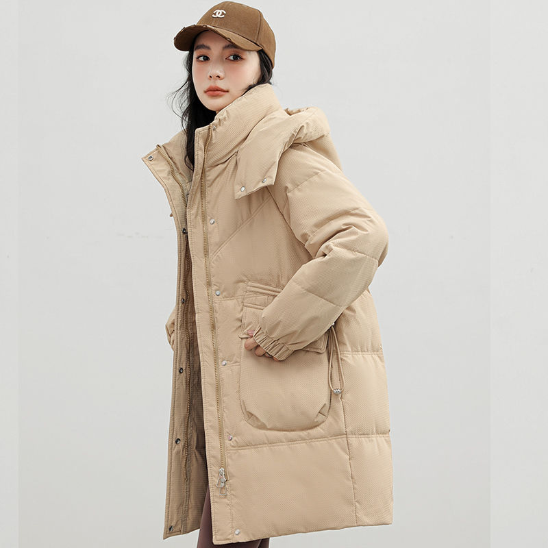 冬季加厚百搭连帽中长款羽绒服女2023韩版宽松个性外