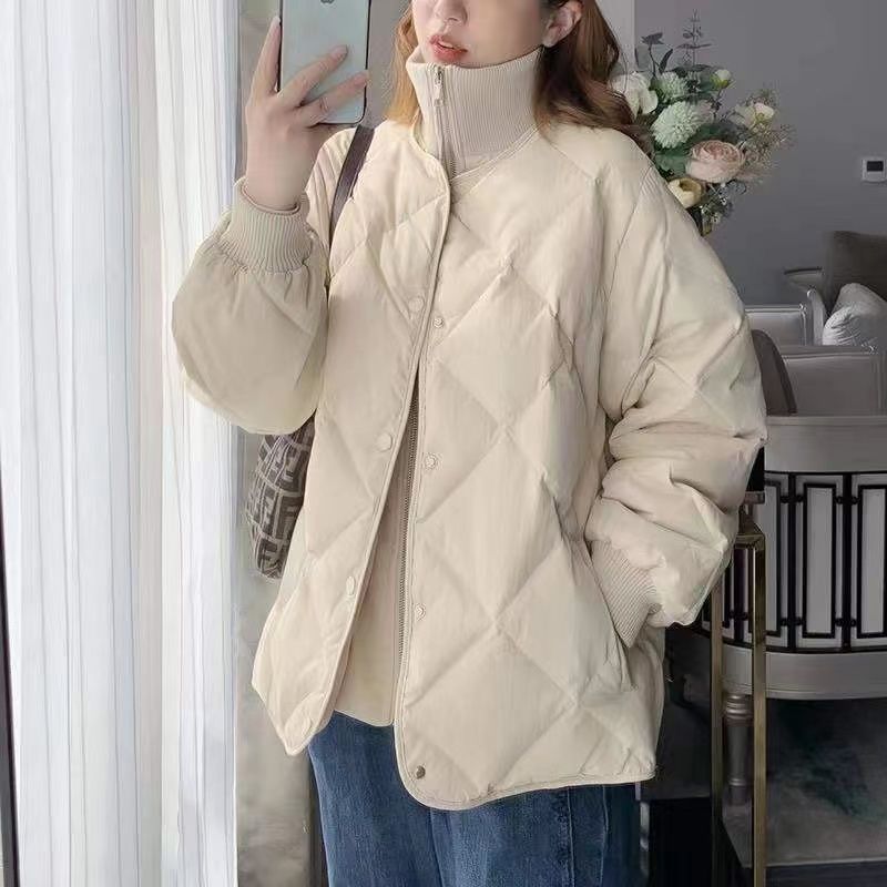 2023假两件宽松羽绒服女小个子冬季新款轻薄短款加厚