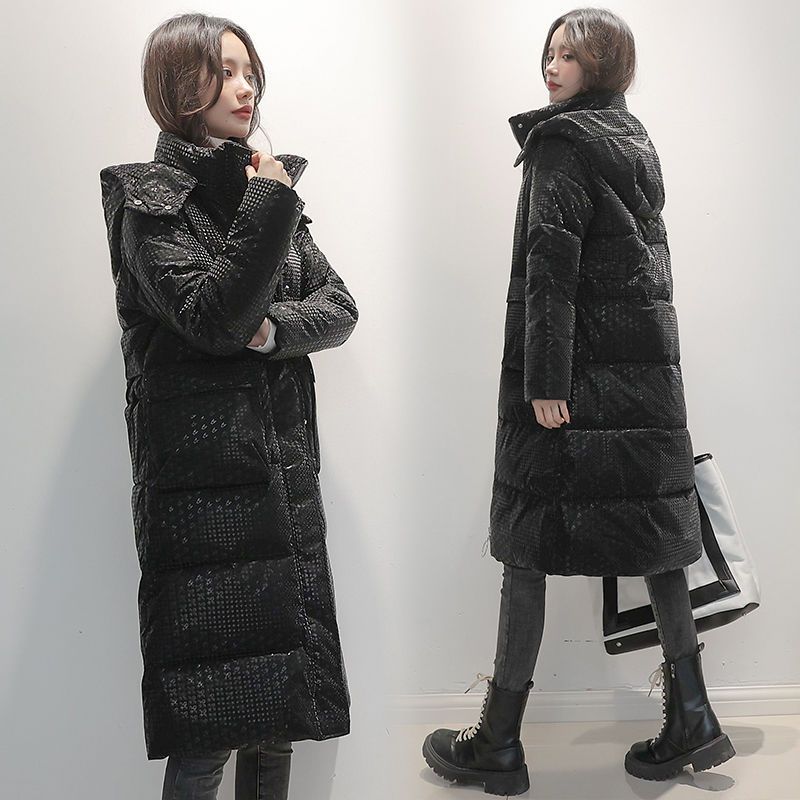 2023羽绒服千鸟格印花过膝长款新款 韩版宽松免洗加