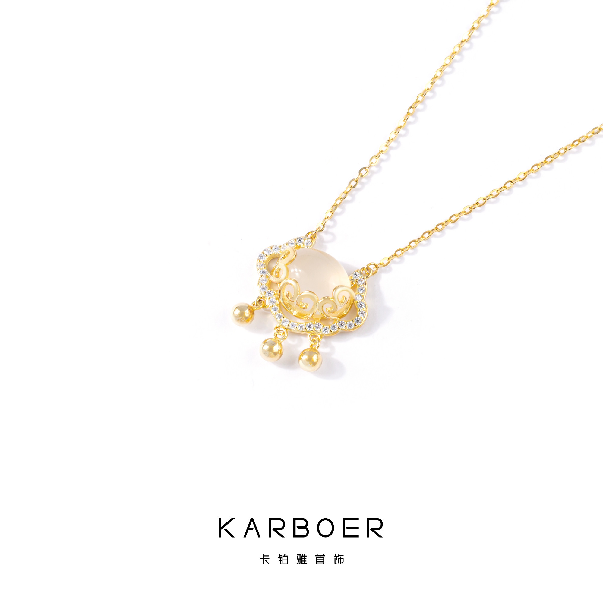 坠链均925银合成锆石 国风平安锁项链古风设计百搭小众锁骨链~063