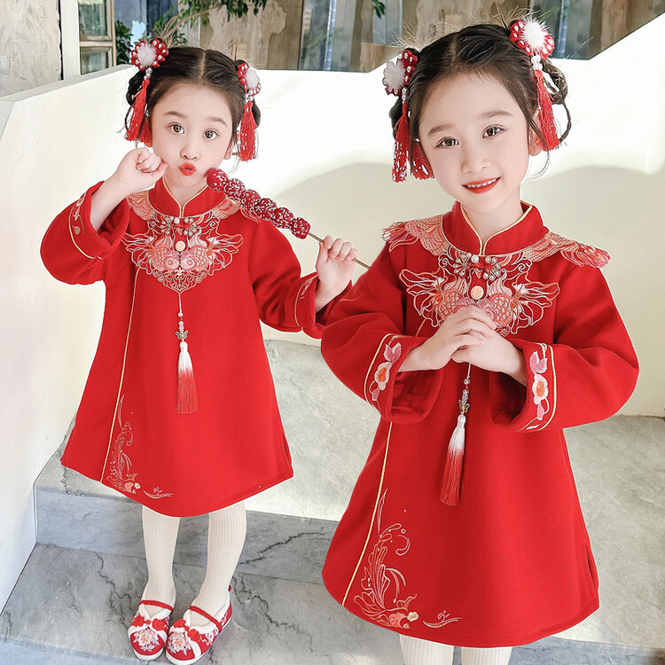 汉服女童拜年服冬季儿童旗袍秋冬古装童装古风过年服冬款新年唐装