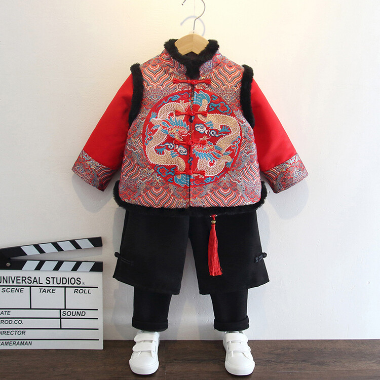 宝宝唐装拜年服冬装中式过年儿童冬季中国风汉服男童喜庆周岁套装