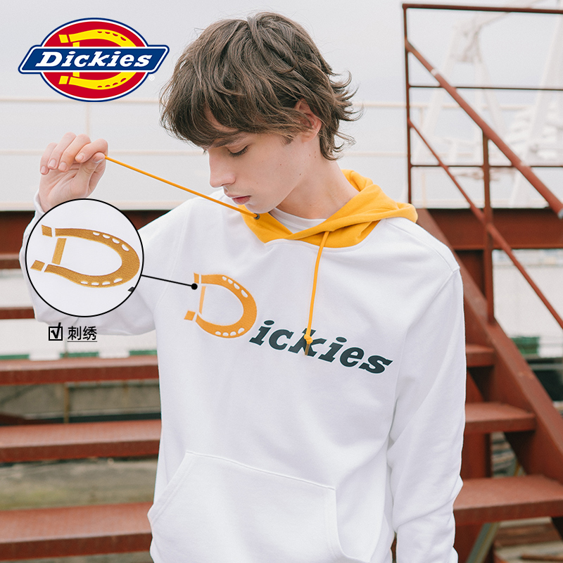 DickiesDickies印花徽章连帽卫衣男新款夏撞色拼接宽松上衣8047
