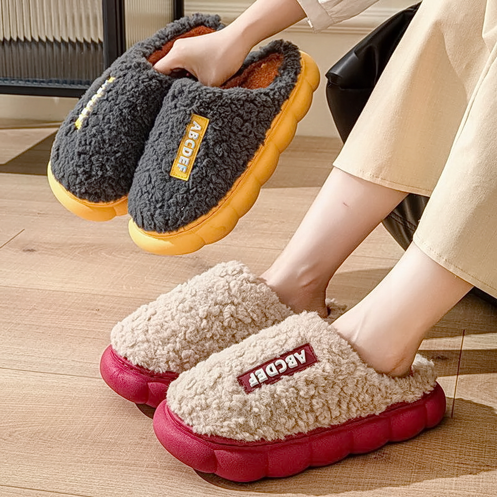 加厚棉拖鞋防滑洗澡加绒拖鞋保暖棉拖子女秋室内居家毛毛厚底包跟