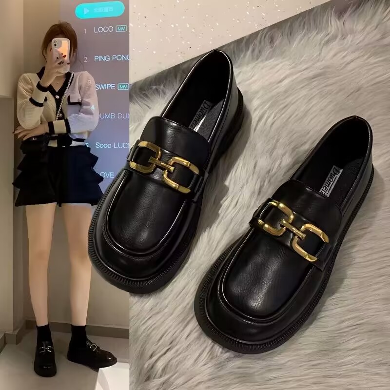 季回力休牌新英伦风小皮鞋女2023新款春秋季百搭一脚圆头乐福鞋