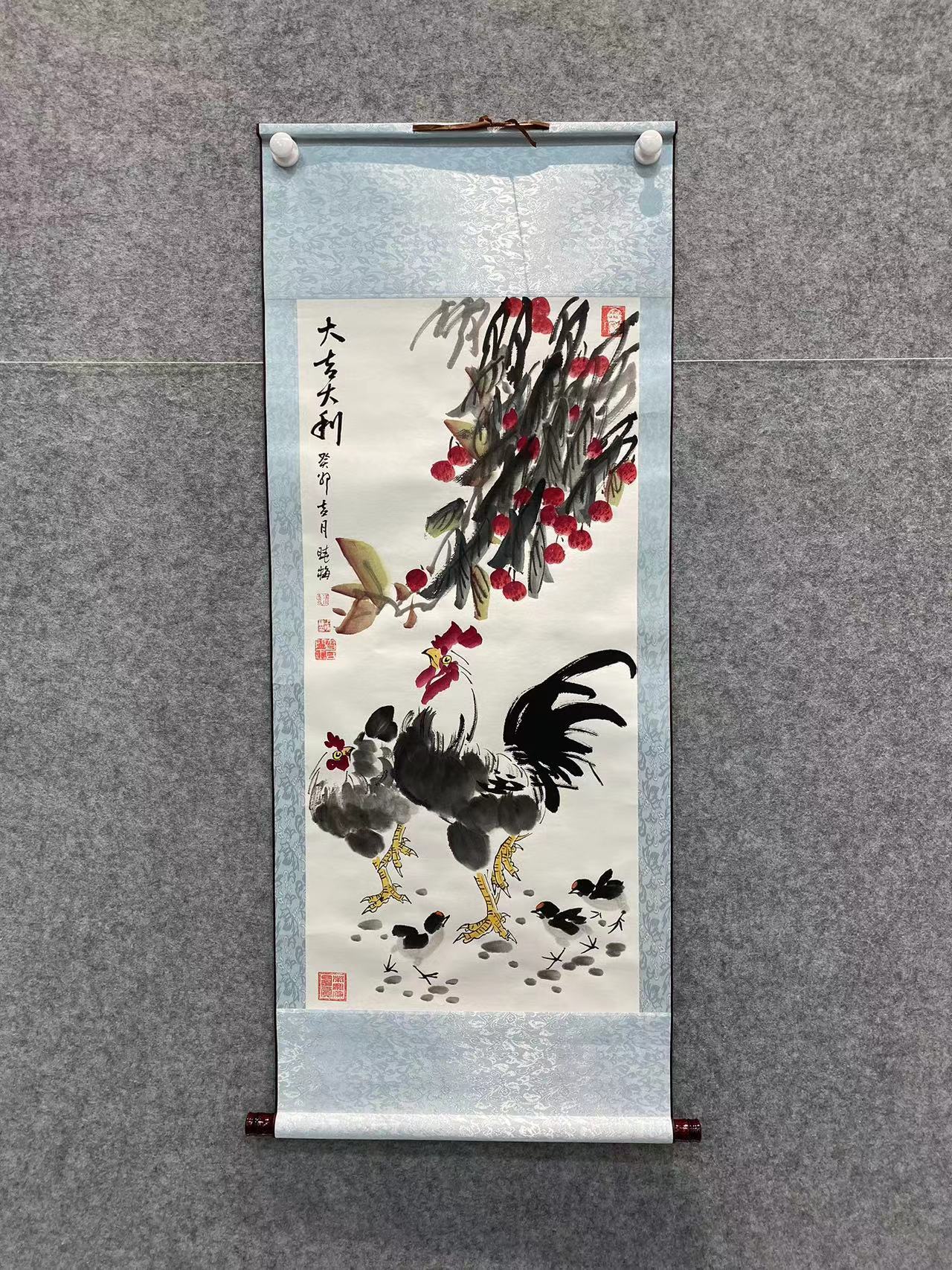 书画名家艺术收藏 王晓梅老师《大吉大利》绘画 竖白轴