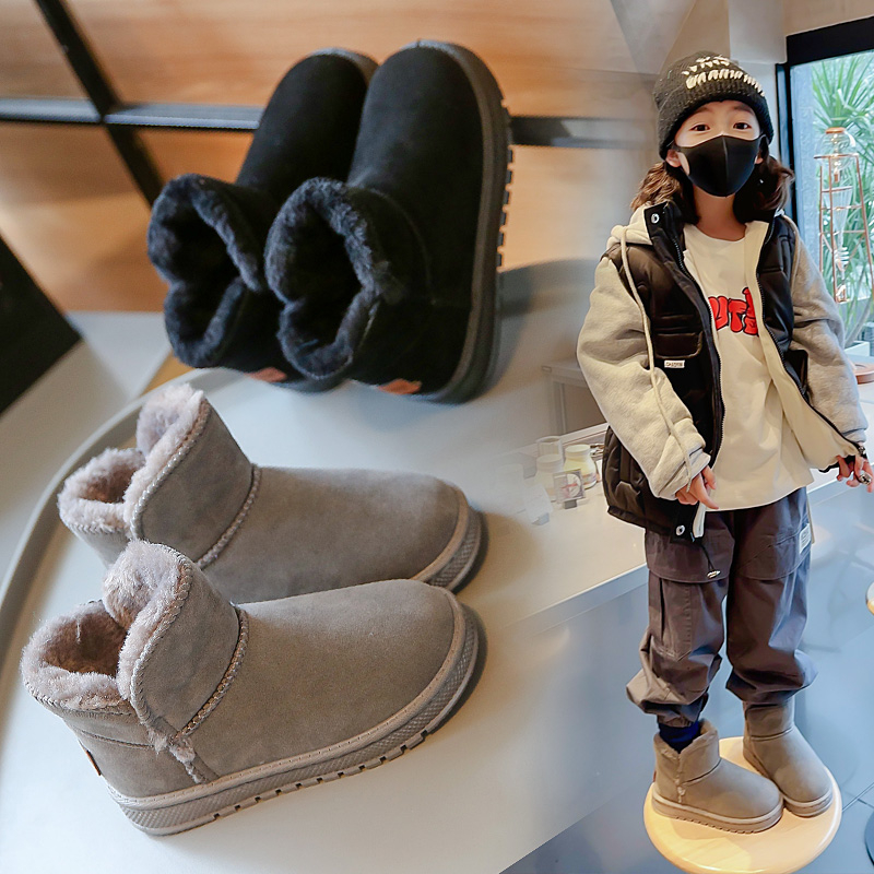 2023冬季新款儿童雪地靴加绒男童棉鞋女童靴子防滑中筒保暖靴-100