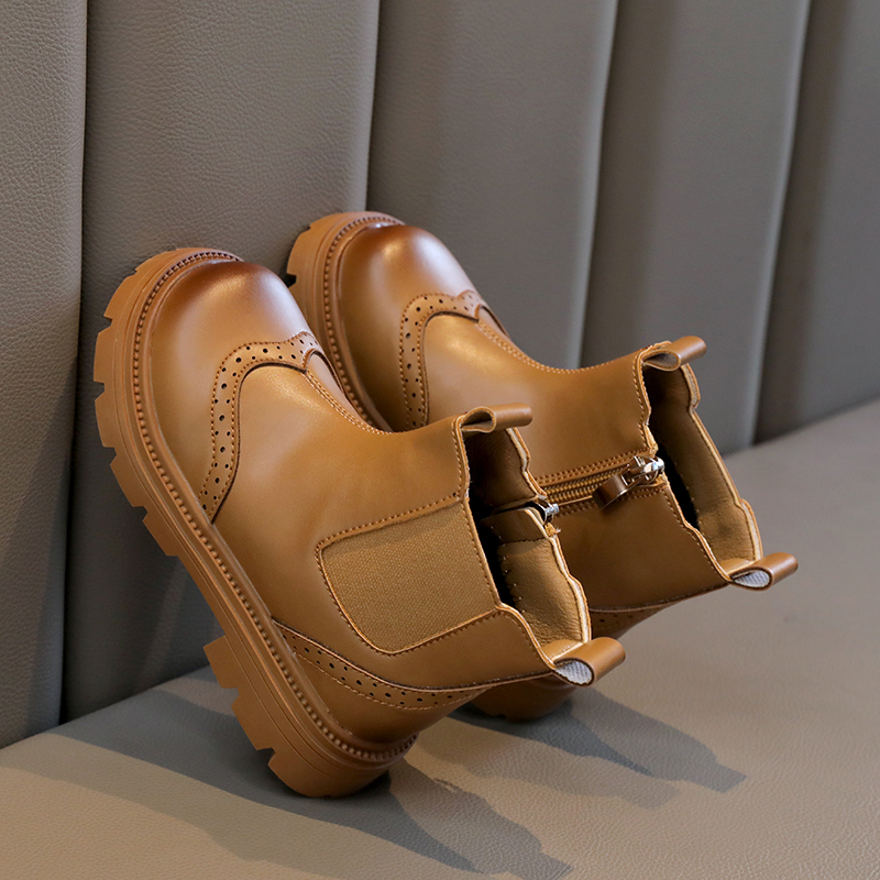 23秋冬新款儿童休闲短靴女童加绒烟筒靴二棉靴子复古英伦短靴963