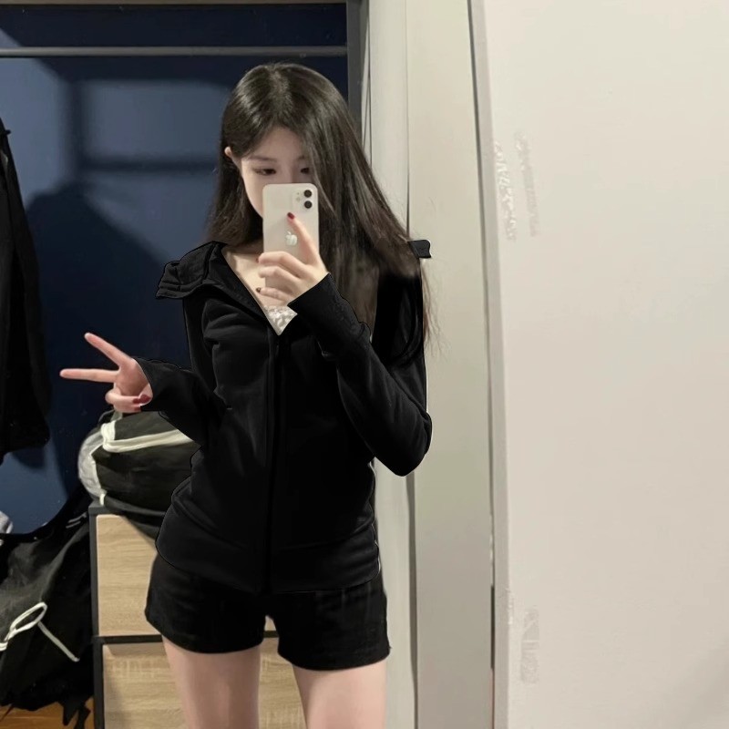 lulu卫衣外套女春秋款2023新款修身运动跑步连帽拉链短款白歌同款