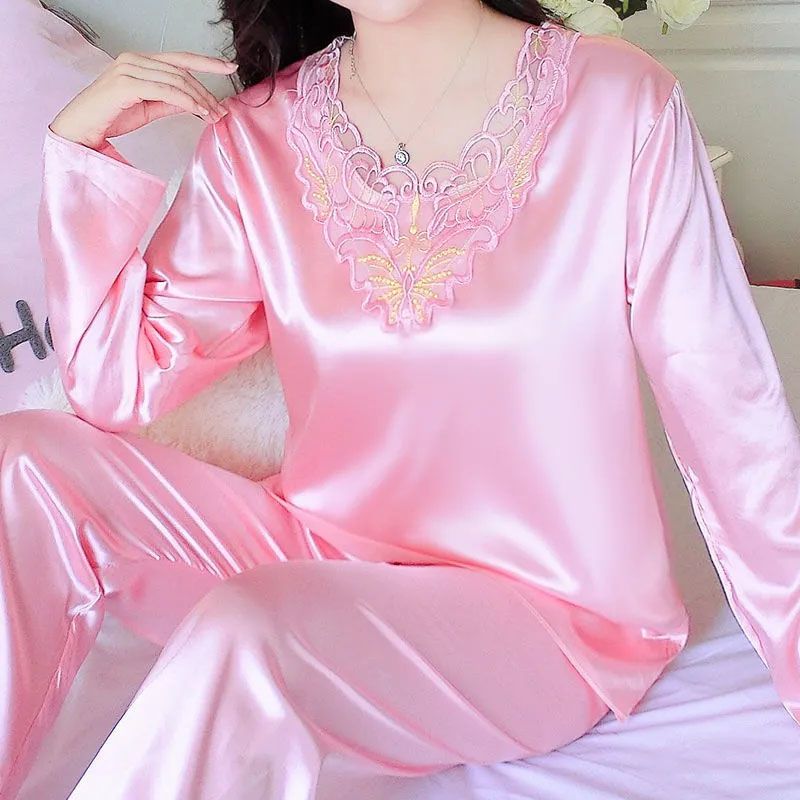 睡衣女春秋冰丝长袖秋季学生薄款可爱韩版女士宽松睡衣家居服套装