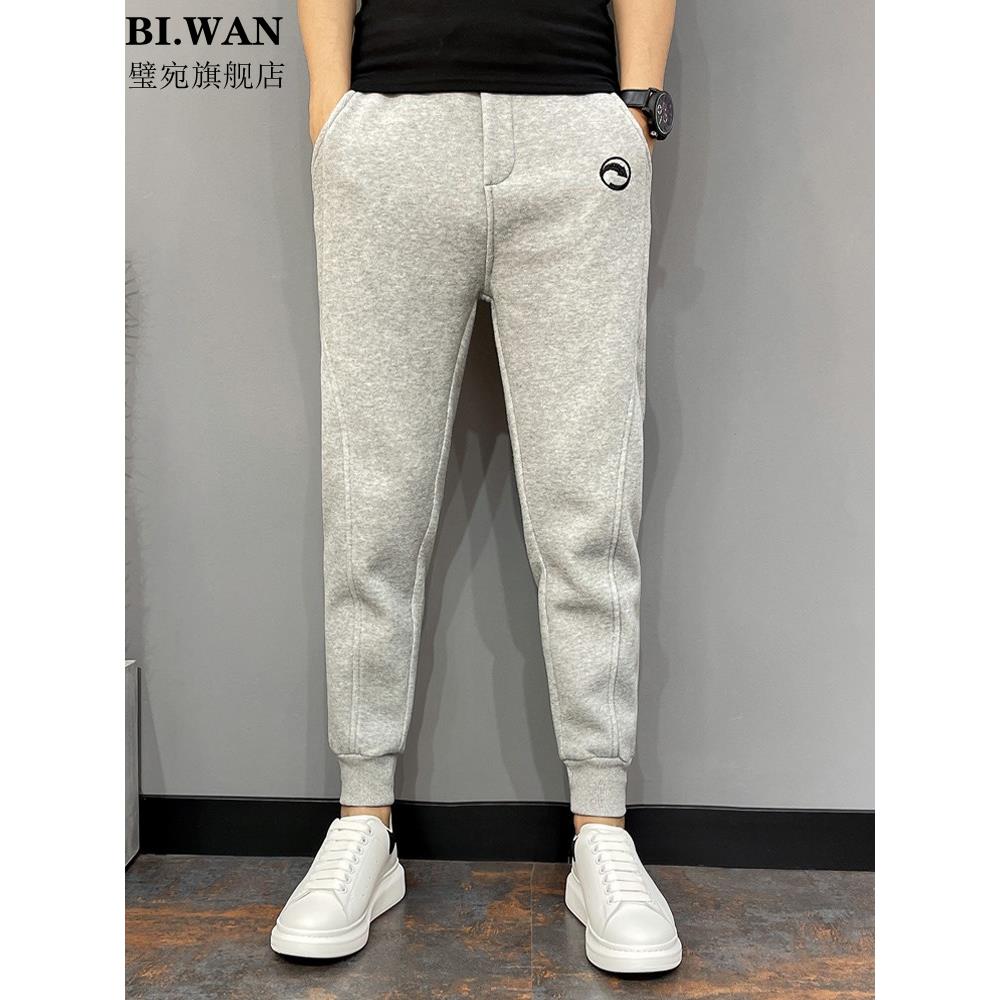 运动裤男2023年秋冬季加绒束脚卫裤潮牌修身小脚男士休闲长裤子kz