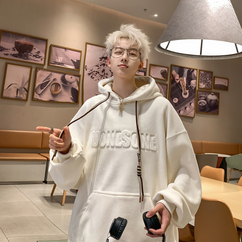 奥粒绒复古卫衣男冬季美式钢印连帽衫潮牌加绒加厚情侣装外套上衣