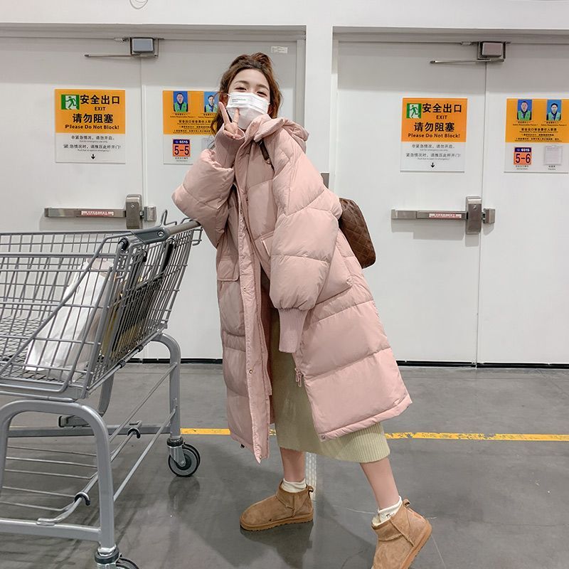 过膝秋冬潮流加厚小个子大码时尚羽绒棉服女宽松连帽韩版中长款