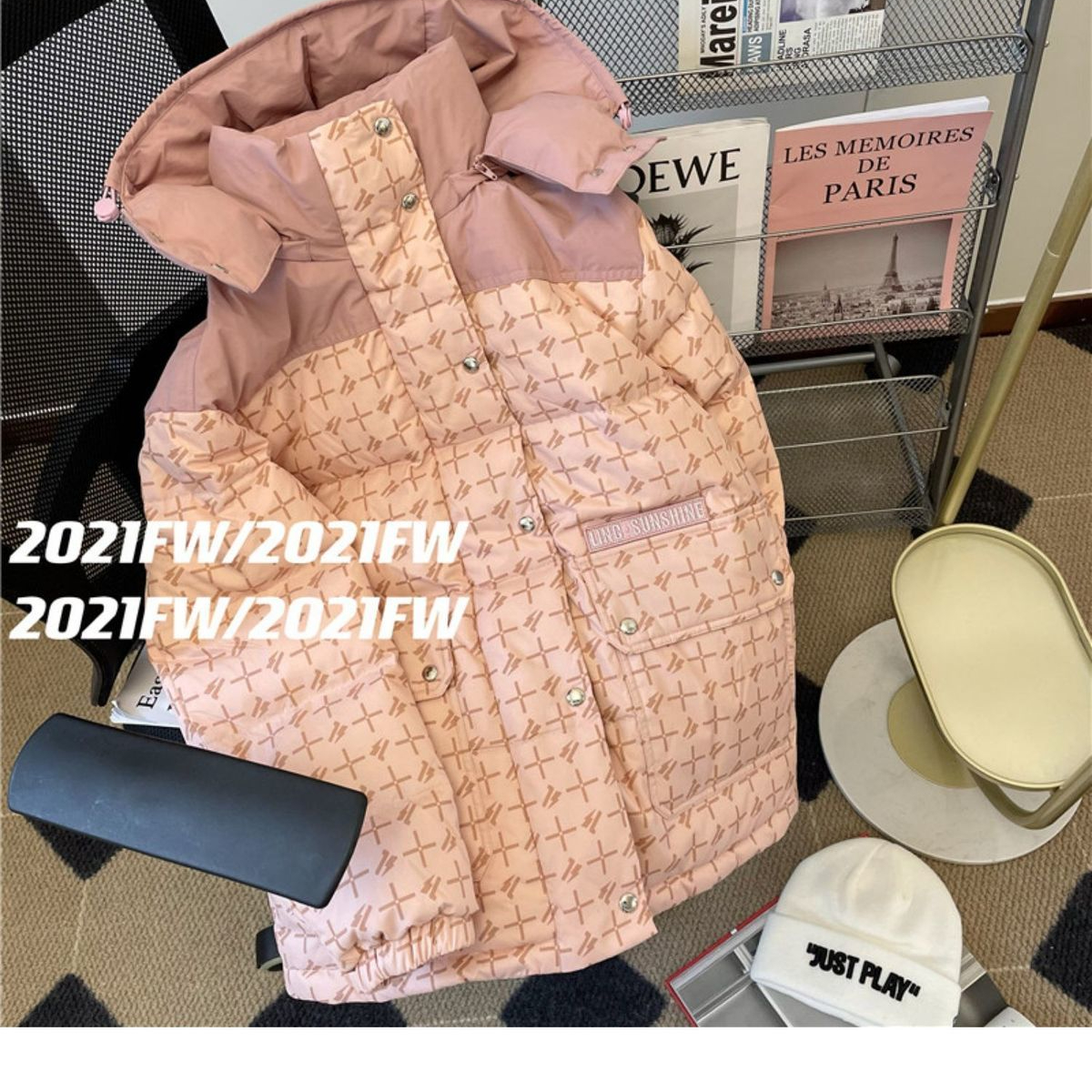 羽绒衣粉色连帽小香风羽绒衣棉服女冬季小个子设计感小众加厚棉衣