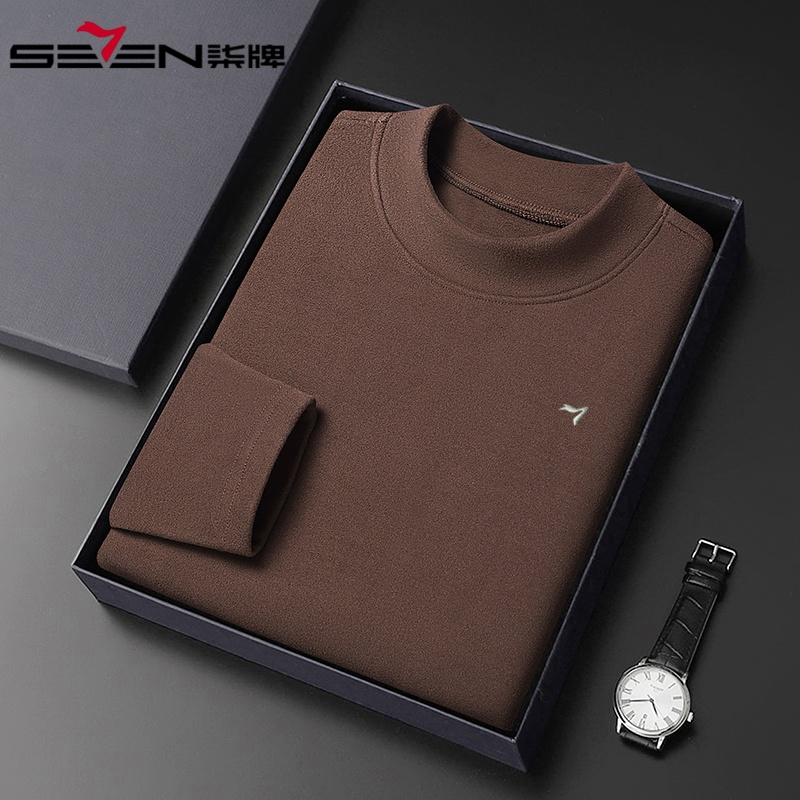 柒l牌男装德绒卫衣长袖T恤男士半高领加厚保暖纯色上衣打底衫