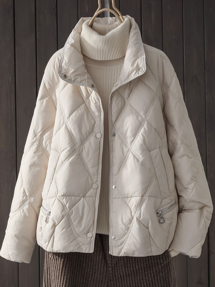 冬季立领羽绒棉服女款2023年新款韩版菱格休闲防风纯色短外套棉衣