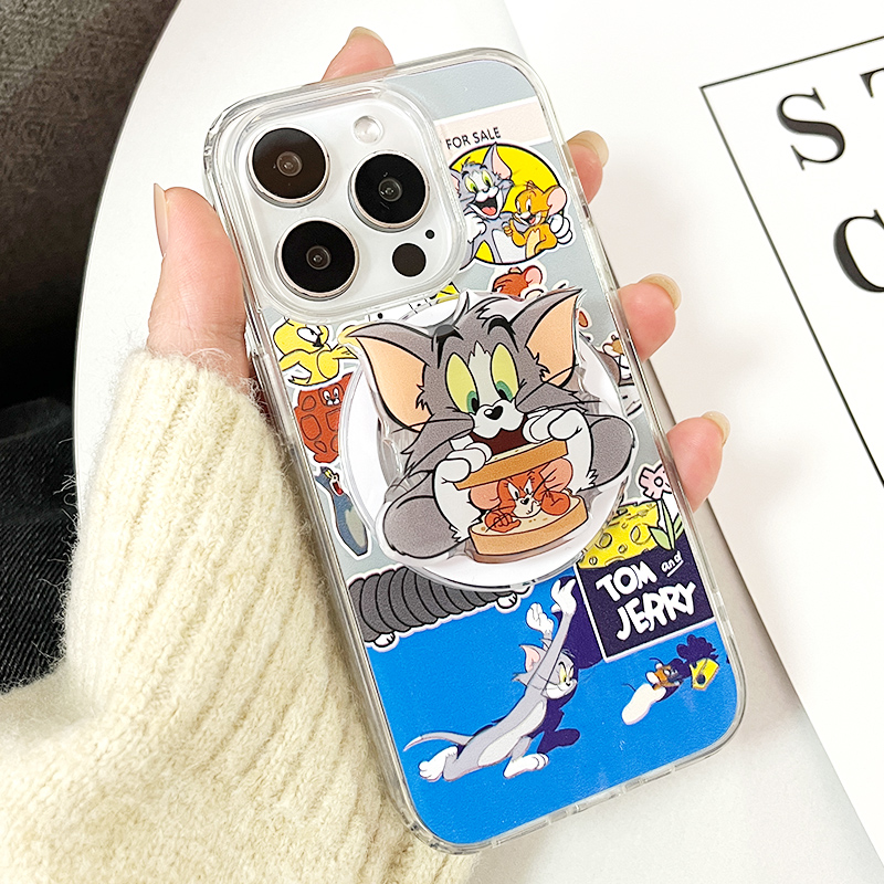 猫和老鼠带磁吸支架适用苹果14promax手机壳iphone15新款12/11/x/