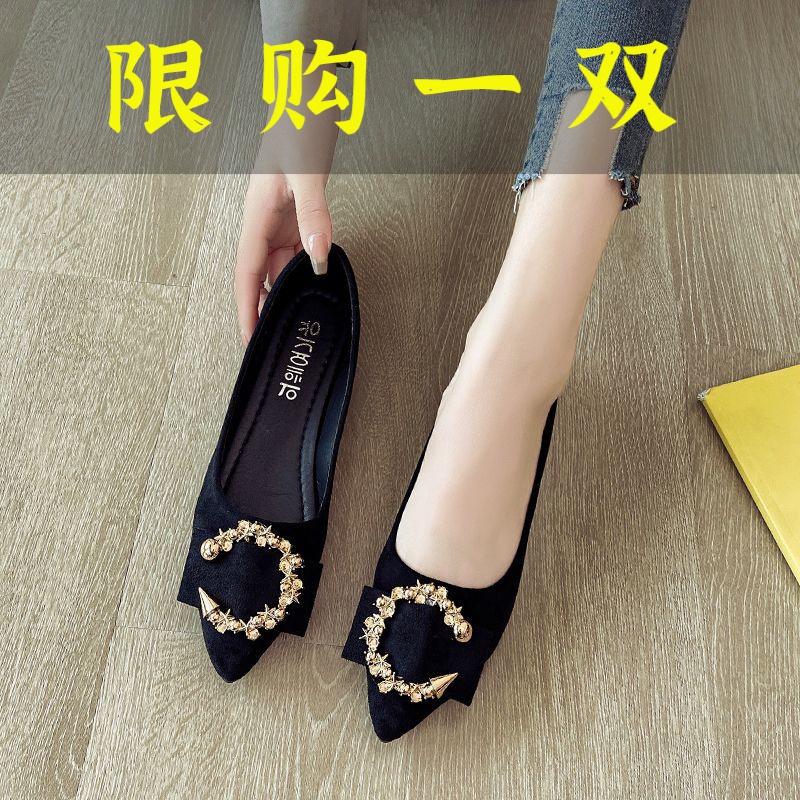红蜻蜓牌2023秋季新款百搭平底鞋女网红浅口尖头单鞋四季瓢鞋软