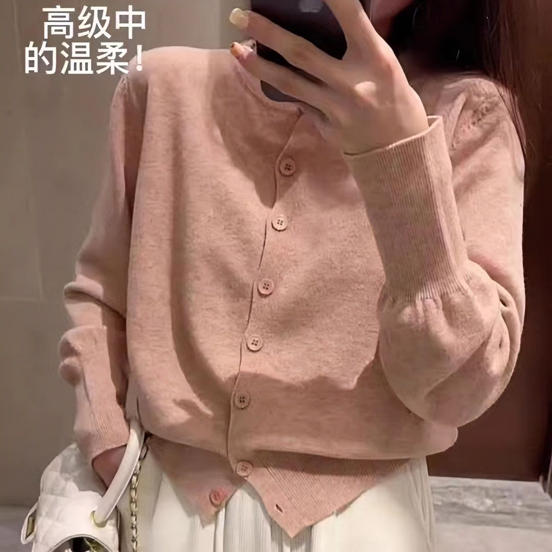 Vivi韩版气质设计感圆领针织衫毛衣内搭女2023早春秋新款高级别致