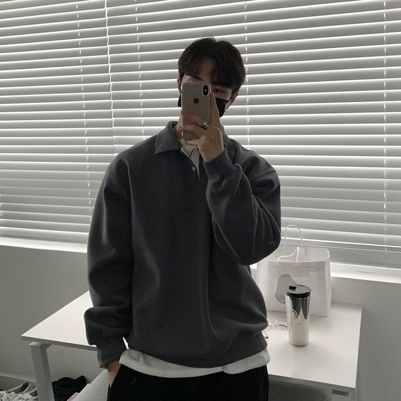 polo领卫衣男春秋季翻领宽松长袖 t恤美式潮高级感外套针织打底衫