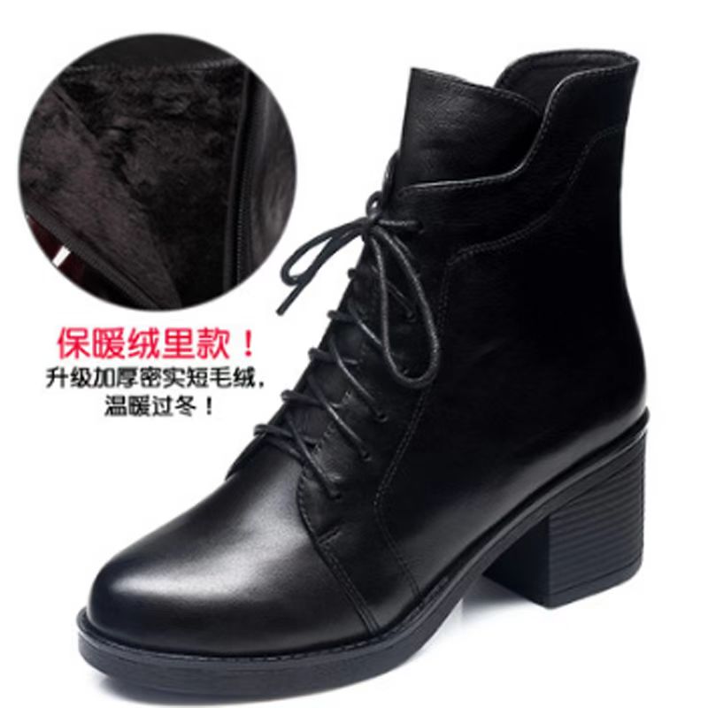 【真皮牛皮】H马丁靴女2023秋季新款系带拉链短靴秋冬款单靴棉靴