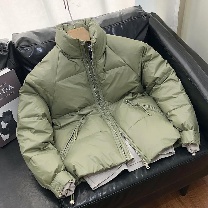 波司豋2023年新款立领羽绒服男短款外套白鸭绒保暖时尚斜拉链绿色