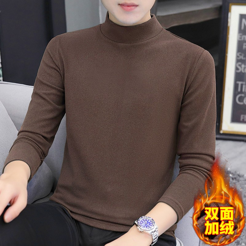 【新店福利】德绒长袖T恤男士冬季保暖半高领秋衣打底衫男双面韩版