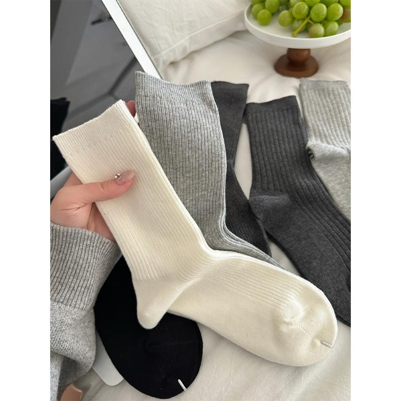 白色袜子女中筒袜秋冬季纯棉ins潮网红韩版长袜女灰色堆堆袜百搭