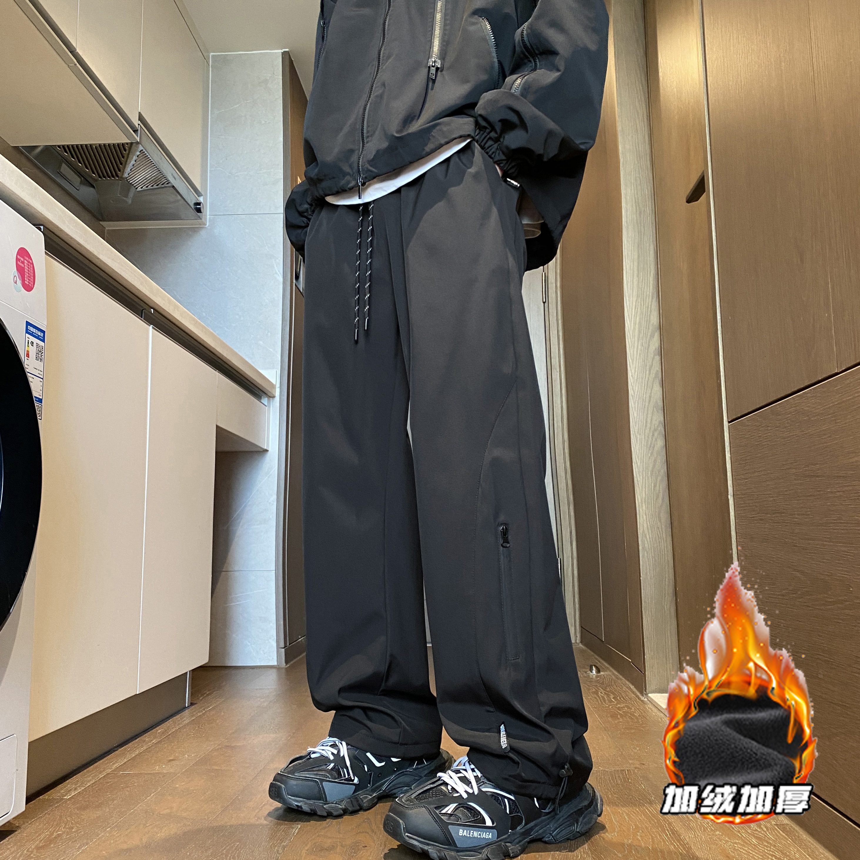 机能冲锋裤男秋冬季高街vibe复古工装裤设计感拉链美式休闲长裤子