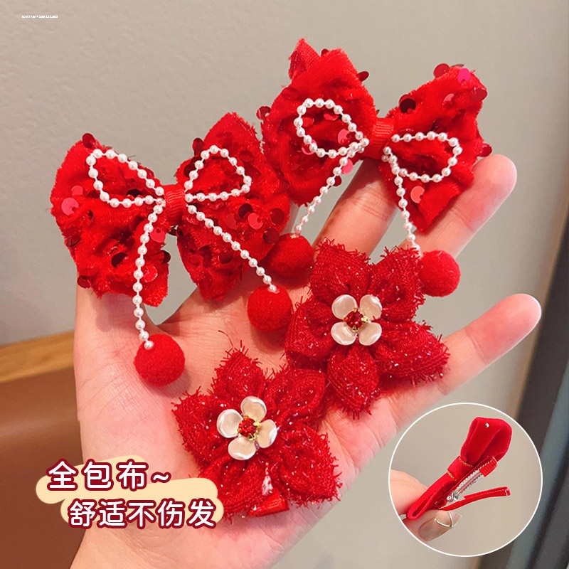 新年蝴蝶结套装发夹显白侧边韩版夹子小众头饰百搭2023时尚精致