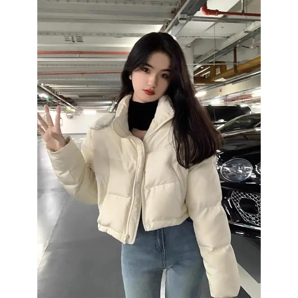 艾莱依小个子韩系白色短款立领羽服女冬季2023年新款衣外套厚潮