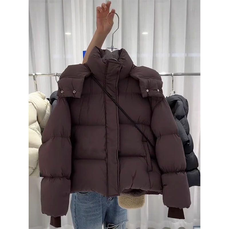 艾莱依咖色连帽面包服羽绒服冬季新款女装高级感超好看小个子短款