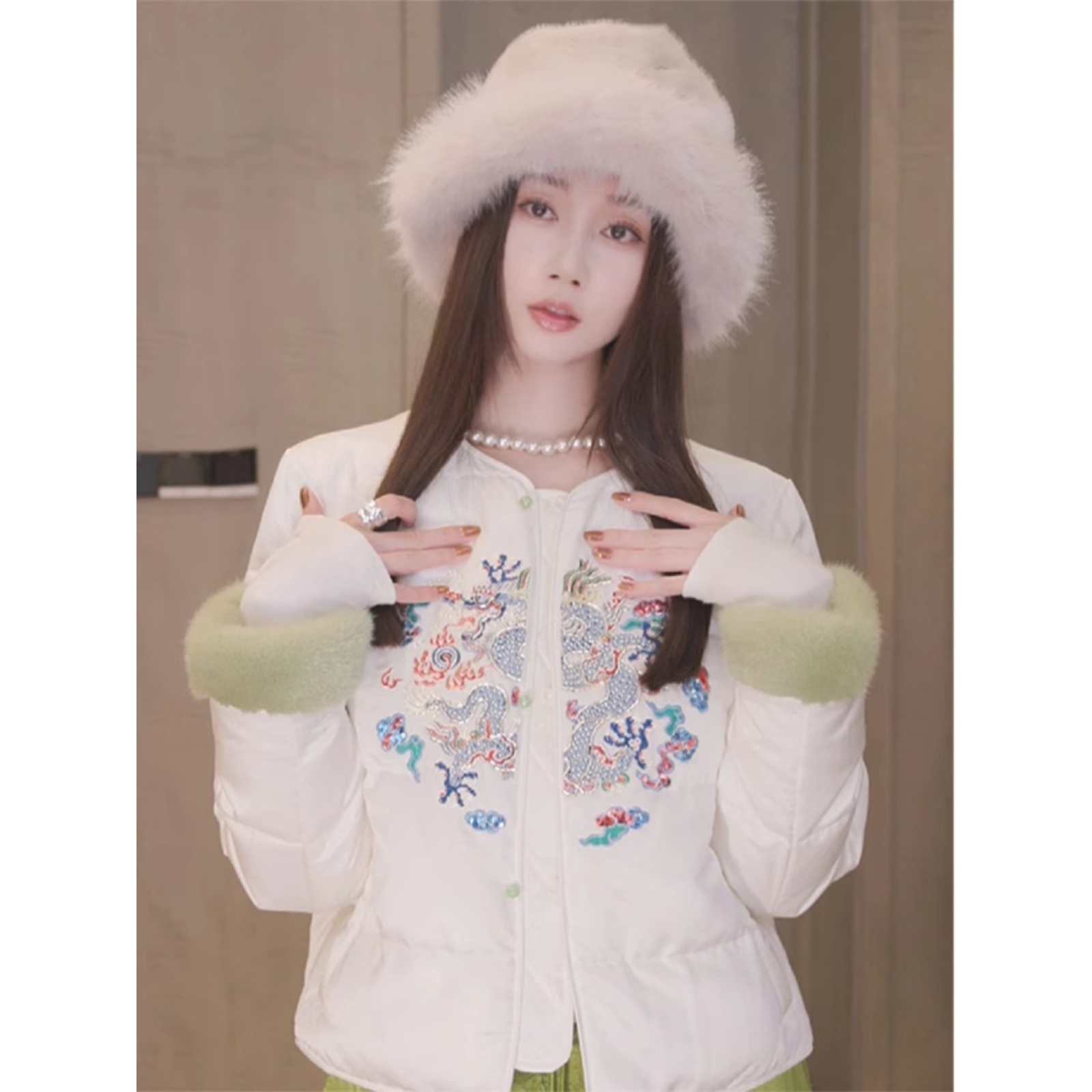 新中式女装网红棉服服2023新款秋冬重百搭工国风加厚白色外套女