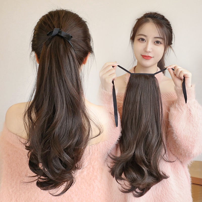 假发马尾女绑带式微卷浪长发马尾辫子仿真发自然梨花卷假马尾女生