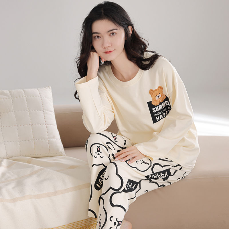 2024新款100%纯棉睡衣女秋冬季休闲大码长袖套装韩版冬天全棉家居