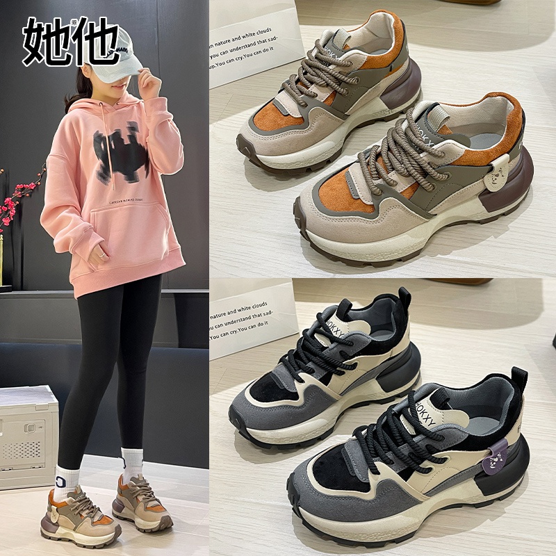 【万达专柜清仓】运动鞋女2024新款秋冬季轻便阿甘加绒厚底老爹鞋百