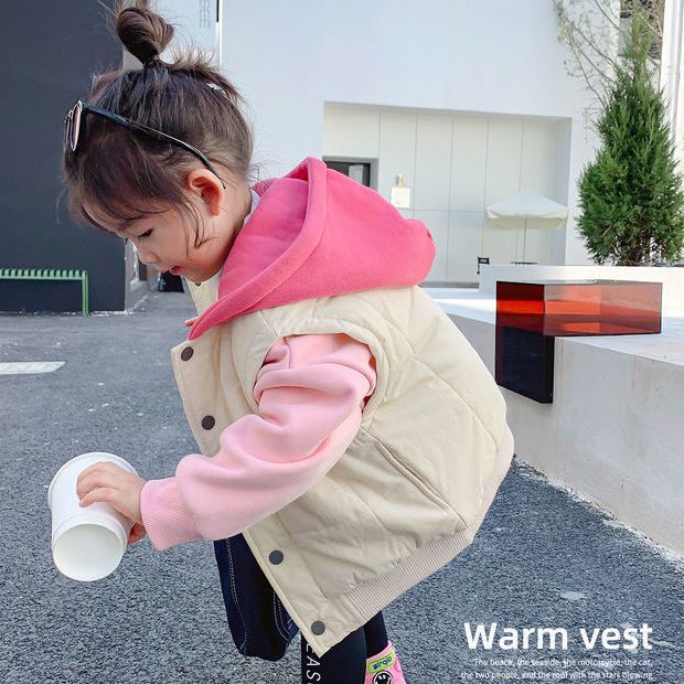 【小扬哥推荐】女童棉马甲2023新款秋冬款儿童连帽加绒马甲女宝宝