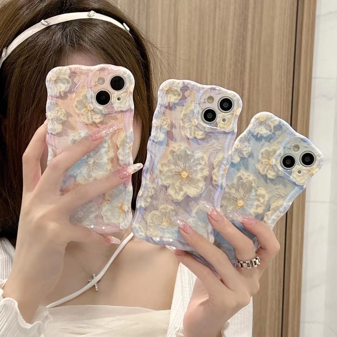 【苹果/华为】iPhone15/Mate60防摔韩风蓝光油画花朵女新款手机壳
