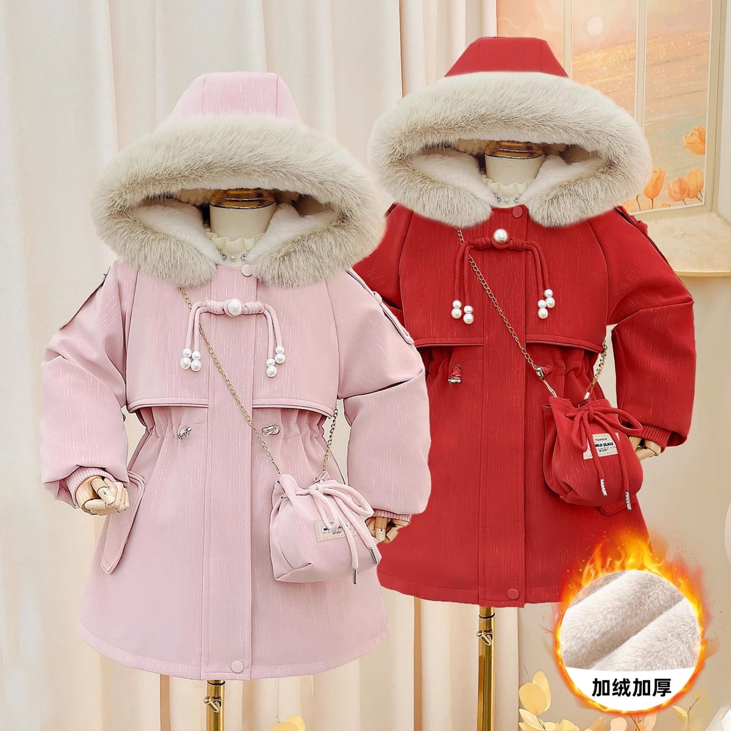 女童外套2023冬季新款儿童加绒加厚皮毛保暖派克服秋冬款棉服童装