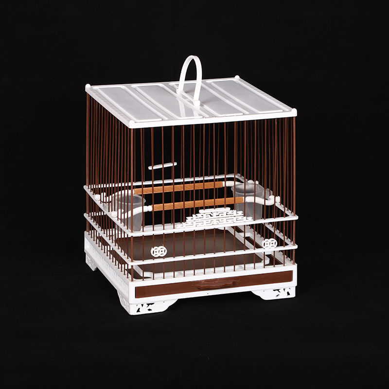 新款四代塑钢笼绣眼鸟笼小型鸟方笼带底网塑料贝子鸟笼双底网